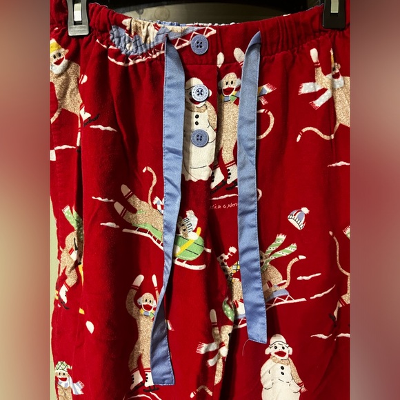 Nick & Nora Vintage Flannel Sock Monkey Winter Pajama Set Small - Picture 8 of 8